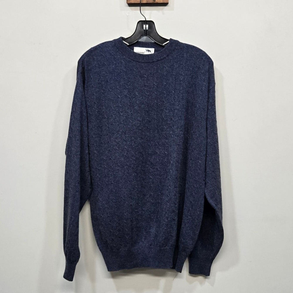 I Levrieri Cable Knit Sweater Mens M Blue Cashmere Silk Crewneck Italy Fisherman